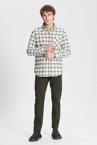 AC&Co / Altınyıldız Classics Herren-Holzfällerhemd in Khaki-Grau, schmale Passform, schmaler Schnitt, Knopfkragen, warm, kariert, für den Winter, Flanell