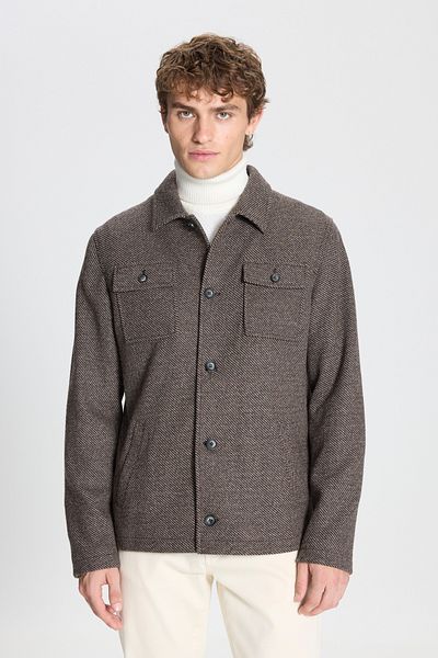 ALTINYILDIZ CLASSICS Herren-Winterhemdjacke aus braun-beiger Wolle mit bequemer Passform und lässiger Passform