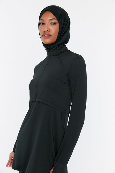 Trendyol Modest Schwarzes, langärmliges Performance-Strick-4-teiliges Badeanzug-Set TCTSS22CF0012