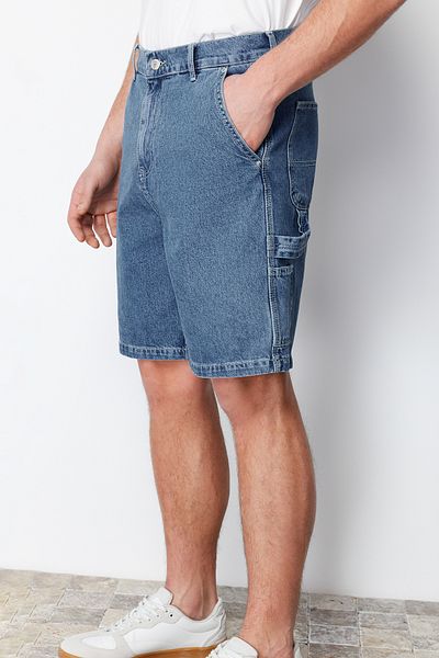 Trendyol Collection Navy Blue Carpenter Wide Cut Denim Shorts – Tmnss24Sr00010