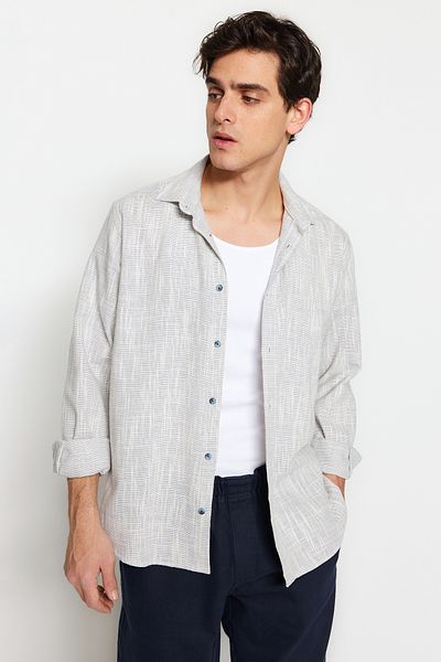 Trendyol Collection Kék vászon kinézetű 100% pamut normál szabású ing - TMNSS23GO00111