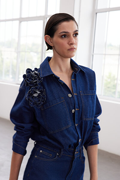 Trendyol Collection Μίνι τζιν πουκάμισο φόρεμα περιορισμένης έκδοσης μπλε τριαντάφυλλο TWOAW25EL00396