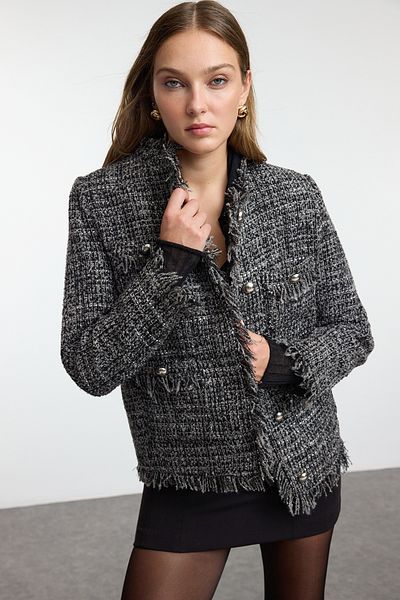 Trendyol Collection Šedá tenká bunda tweedového střihu Regular Fit Twoaw25Mo00217