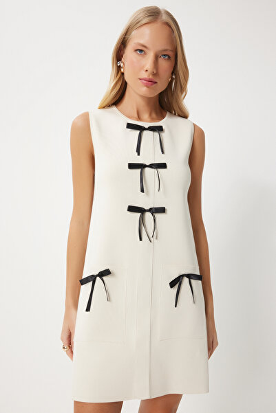 Happiness İstanbul Dámske úpletové šaty vo farbe kosti - Us00932