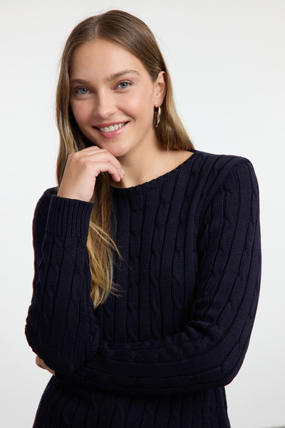 Trendyol Collection Crew nyakú sötétkék fonott pulóver - Twoaw25kz00356