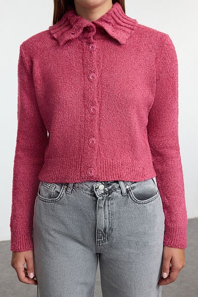Trendyol Collection Pink Crop Knitwear Cardigan - Boucle Design Twoaw25Hi00146