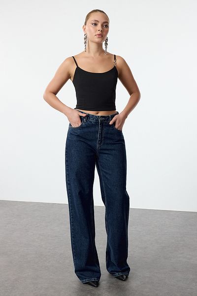 Trendyol Collection TPRAW25BS0010 Μοντέλο Black Woven Crop Bustier - Με λεπτομέρεια αξεσουάρ