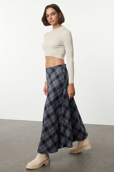Trendyol Collection Többszínű alacsony derekú kockás mintás A-vonalú maxi hosszúságú szőtt szoknya TWOAW25ET00118