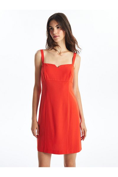 LC Waikiki Linen Blended Straight Cut Heart Collar Women's Evening Dress