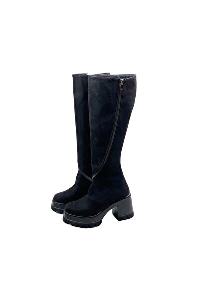 bescobel ToYhan Black Suede High Heel Boots - Side Zipper, 9 Cm