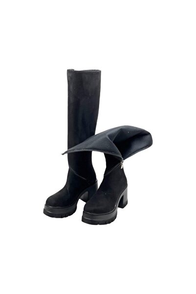 bescobel ToYhan Black Suede High Heel Boots - Side Zipper, 9 Cm