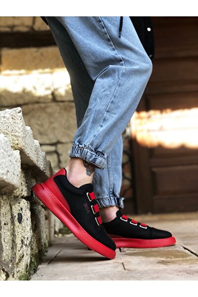 BOA BA0329 - 3 Stripes Black Red Thick Sole Casual Men's Shoes