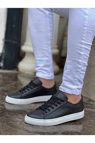 BOA KB 122 Black Leather High Sole Lace-Up Casual Men's Shoes