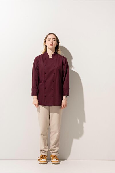 APP-RON C-14 Classic Women's Chef Jacket - Claret Red Buttoned