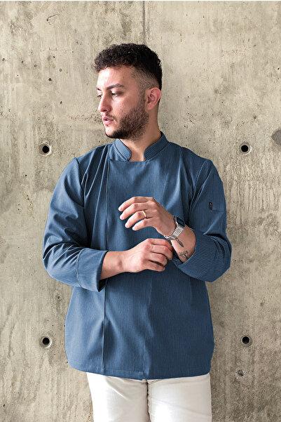 APP-RON C-21 Premium - Denim Blue White Striped Chef Jacket