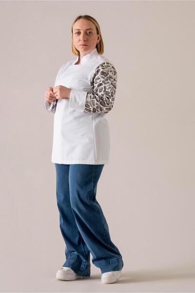 APP-RON C-19 STEAK - Et Desenli Beyaz Şef Ceketi Kadın
