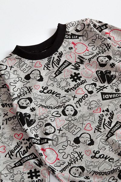 The Red Kids Tiana Patterned Gray Pajama Set