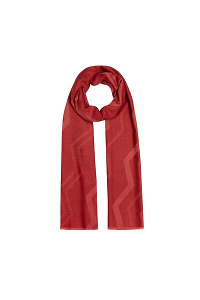 ipekevi Red Ethnic Zigzag Patterned Wool Silk Shawl