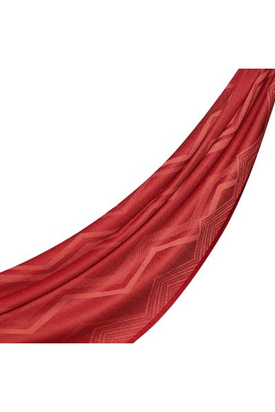 ipekevi Red Ethnic Zigzag Patterned Wool Silk Shawl