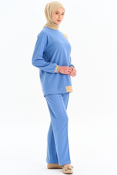 Tuğba Sweat tricotat cu garnitură Indigo