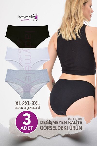 LadyMelex Chiloți supradimensionați pentru femei cu talie înaltă - 3 bucăți din bumbac, pachet moale și elastic (XL-2XL-3XL)