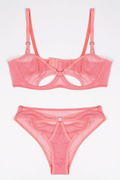 EMINNA Coral Colored Transparent Low-cut Underwear Set