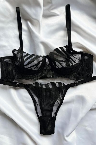 EMINNA Black Underwear Set - Transparent Detailed