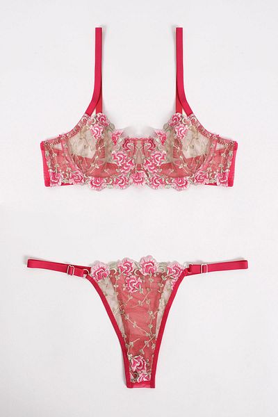 EMINNA Fuchsia Floral Embroidered Underwear Set