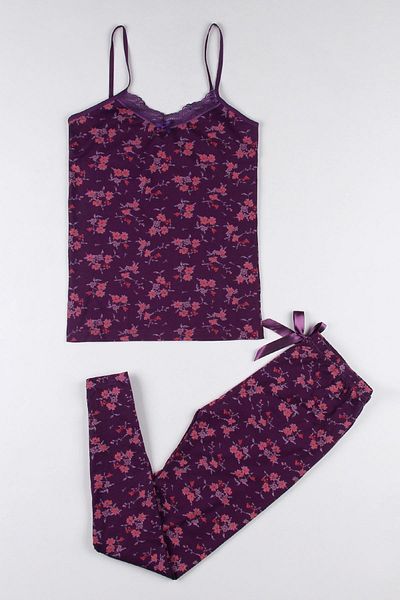 EMINNA Lilac Colorful Patterned Lycra Rope Strap Women's Pajama Set