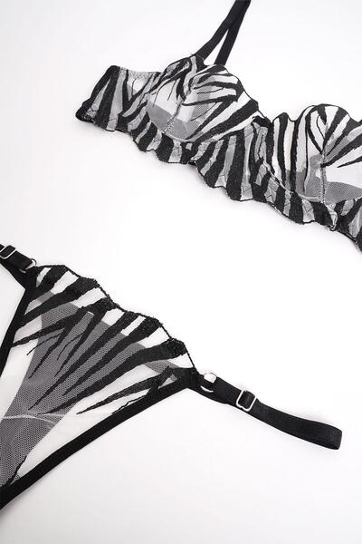 EMINNA Zebra Patterned Black Color Underwear Set