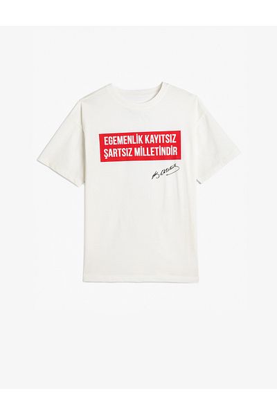Koton Atatürk Signature Printed Cotton Short Sleeve T-Shirt