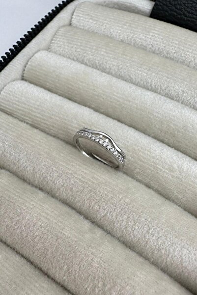 Modex Gümüş Rengi Sıralı Zirkon Taşlı Yüzük (AYARLANABİLİR)