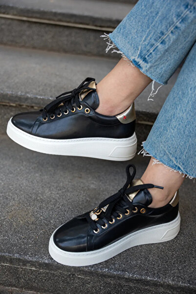 LAMİNTA Swen Black Women's Sports Shoes - 4 cm Thick Sole and Swan Detail