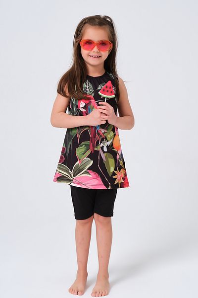 ALFASA 23150 Model Pink Patterned Children's Swimsuit - Zero Sleeve