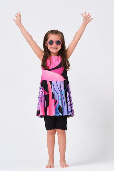 ALFASA 23151 Black Children's Swimsuit with Valon Skirt Zero Sleeve