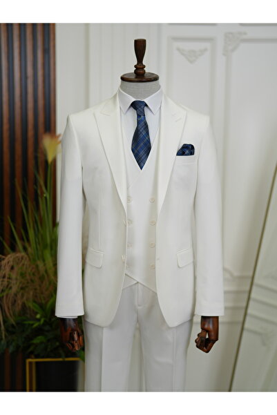 LONATOLİA Erkek Takım Elbise İtalyan Stil Slim Fit Ceket Yelek Pantolon Kırlangıç Yaka