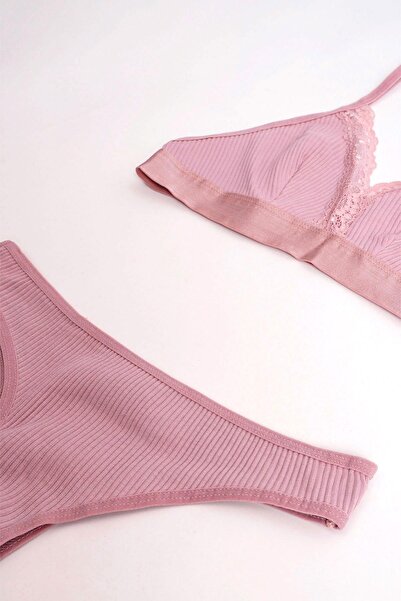 EMINNA Pink Lace Detailed Flared Lingerie Set