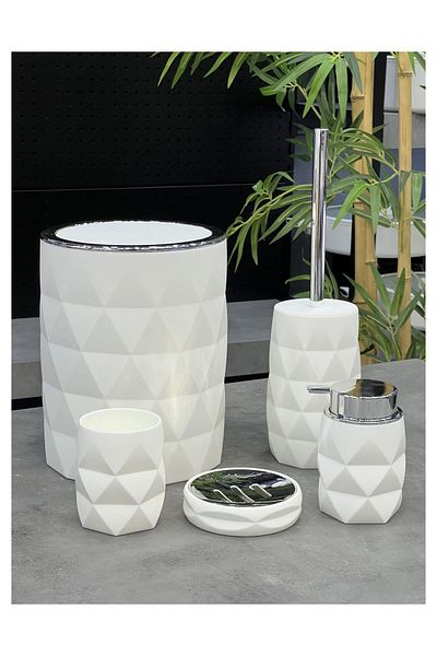 Doğudeko Diamond Lux Σετ Μπάνιου 5 τεμαχίων Λευκό - Ακρυλικό Μπαμπού