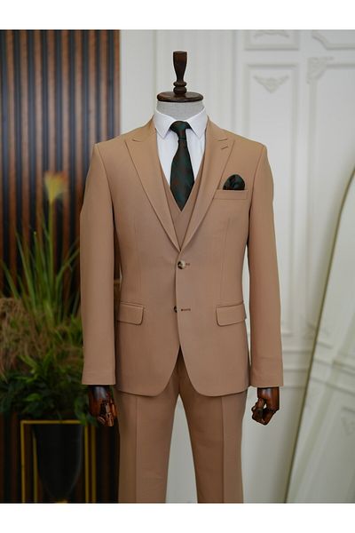 LONATOLİA Italian Style Slim Fit Men's Suit - Jacket, Vest, Pants and Swallow Collar