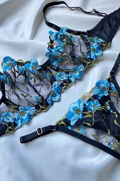 Moldina Γυναικείο Σετ Σουτιέν Μαύρο Μπλε Floral Underwire