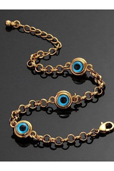 BORENO 14 Ayar Altın Kaplama Nazar Boncuklu Paslanmaz Çelik Bileklik