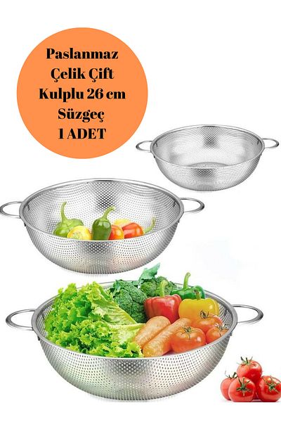 BRE HOME 26 cm Stainless Steel Strainer Basket - for Kitchen, Pasta, Rice and Fruit Food