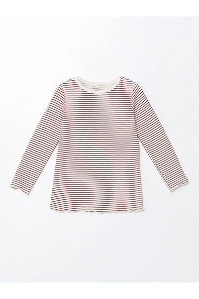 LC Waikiki Lcw Baby Ecru Printed Crew Neck Long Sleeve Striped Baby Girl Pajamas Suit