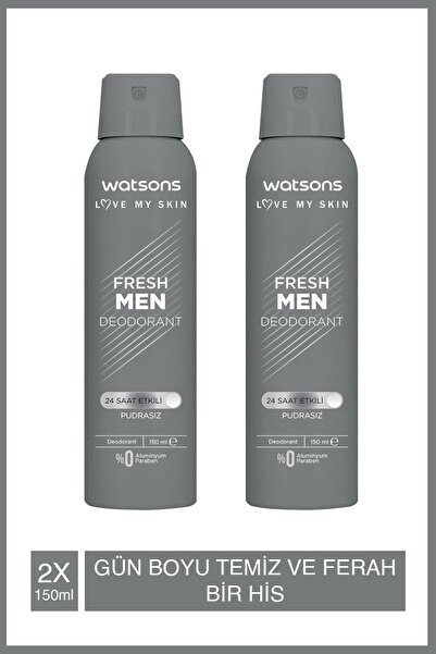 Watsons Fresh Men Pudrasız Deodorant Sprey 150 ml 2 Adet