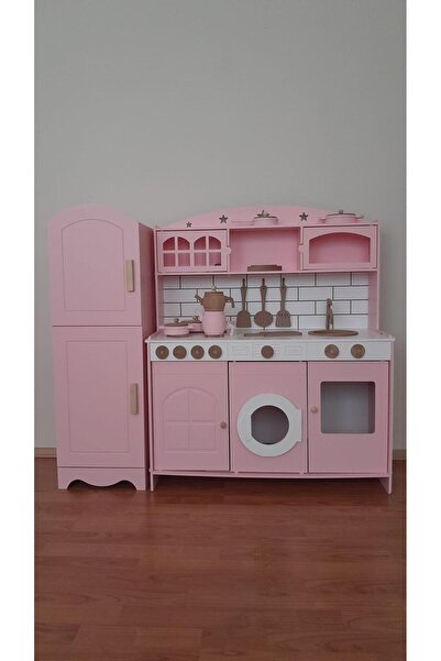 Özka Hobi Ahşap Özka Hobi Pembe Buzdolaplı 7 Adet Mutfak Seti Hediyeli