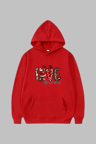 MAD COLLECTİON Unisex Hoodie Regular Cut Long Sleeve Christmas Love Printed Hooded Sweatshirt Oversize Cotton