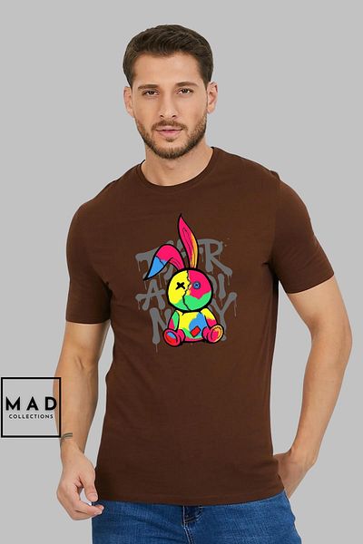MAD COLLECTİON MAD COLLECTION Unisex Oversize Crew λαιμόκοψη, βαμβακερή ραφή με κουνέλι με στάμπα κοντομάνικο μπλουζάκι