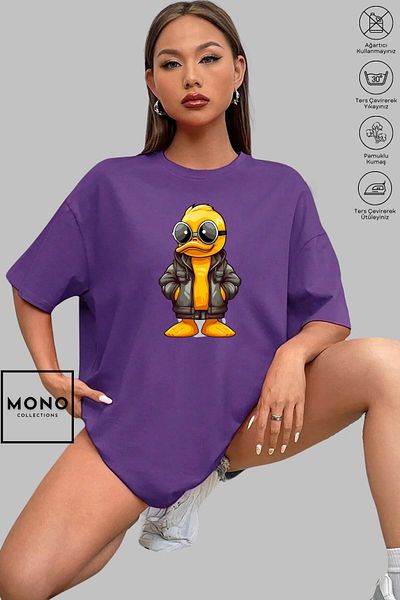 MONO COLLECTİON MONO COLLECTION Unisex Oversize Crew Neck Βαμβακερή πάπια με στάμπα κοντομάνικο μπλουζάκι