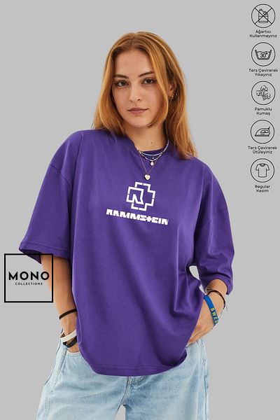 MONO COLLECTİON MONO COLLECTION Unisex Oversize Crew λαιμόκοψη βαμβακερό Rammstein εμπριμέ κοντομάνικο μπλουζάκι