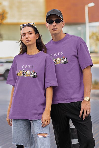 MAD COLLECTİON COPY - Unisex Oversize Crew Neck Cotton Cats με εμπριμέ κοντομάνικο μπλουζάκι